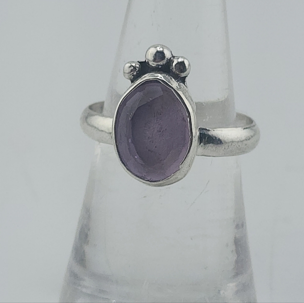 AMETHYST SOLITARY PROMESS RING HANDMADE IN STERLING SILVER Size 8